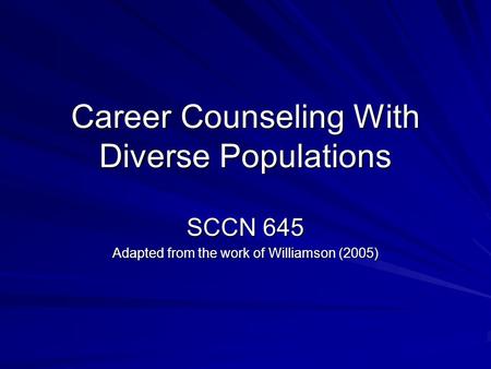 Career Counseling With Diverse Populations
