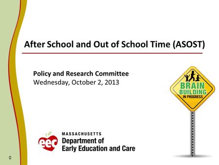 After School and Out of School Time (ASOST) Policy and Research Committee Wednesday, October 2, 2013 0.