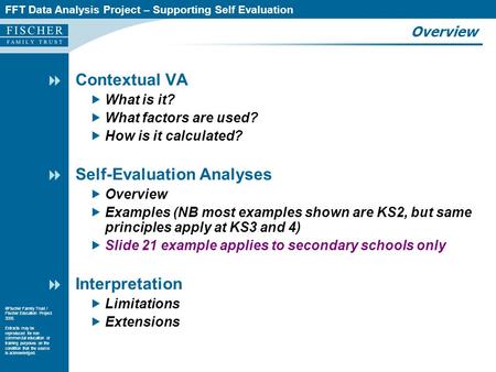 FFT Data Analysis Project – Supporting Self Evaluation  Fischer Family Trust / Fischer Education Project 2005. Extracts may be reproduced for non commercial.