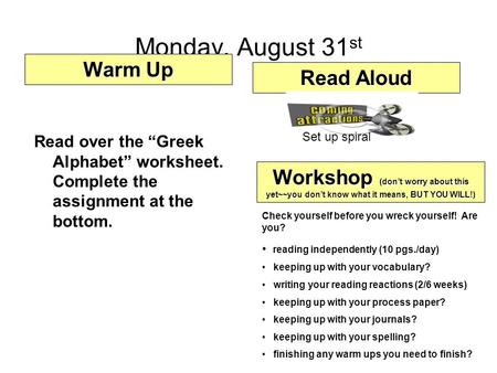 Monday, August 31st Warm Up Read Aloud