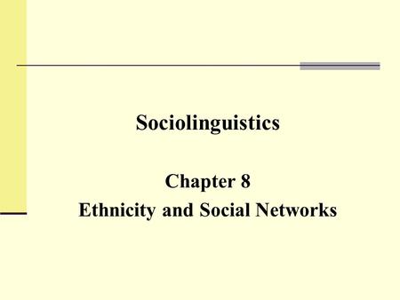 Ethnicity and Social Networks