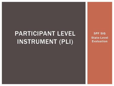 SPF SIG State-Level Evaluation PARTICIPANT LEVEL INSTRUMENT (PLI)