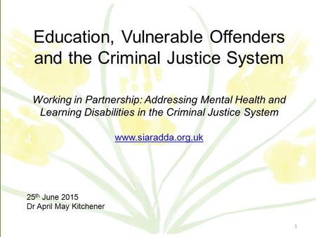 ©AMK 2015 Education, Vulnerable Offenders and the Criminal Justice System Working in Partnership: Addressing Mental Health and Learning Disabilities in.