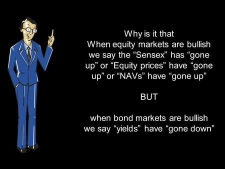 Why is it that When equity markets are bullish we say the “Sensex” has “gone up” or “Equity prices” have “gone up” or “NAVs” have “gone up” BUT when bond.