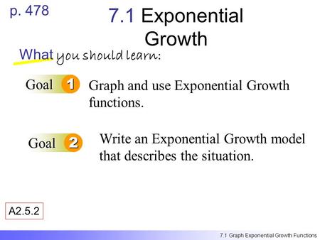 7.1 Exponential Growth p. 478 What you should learn: Goal 1