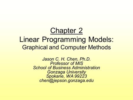 Chapter 2 Linear Programming Models: Graphical and Computer Methods
