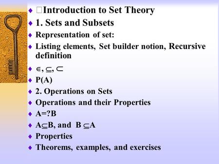 ⅠIntroduction to Set Theory 1. Sets and Subsets