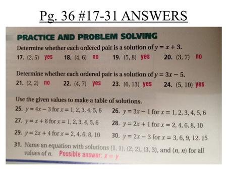 Pg. 36 #17-31 ANSWERS. Pre-Algebra 1-8 Graphing on the Coordinate Plane Pre-Algebra 1-8 Graphing on the Coordinate Plane Pre-Algebra: 1-8 HW Page 40.