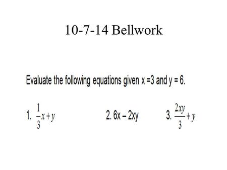 10-7-14 Bellwork. Objective 1 The student will be able to: graph ordered pairs on a coordinate plane.
