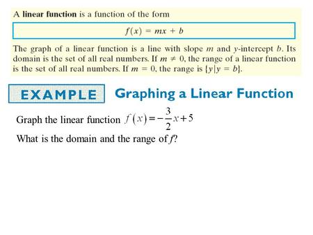 Graph the linear function What is the domain and the range of f?