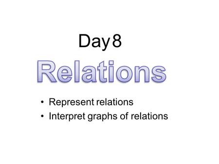 Day 8 Relations Represent relations Interpret graphs of relations.