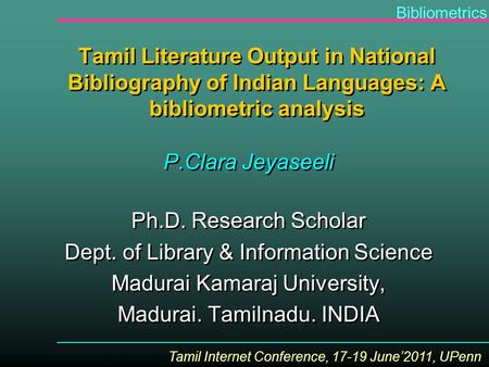 Dept. of Library & Information Science Madurai Kamaraj University,