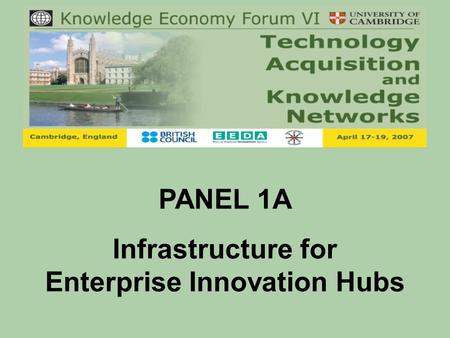 PANEL 1A Infrastructure for Enterprise Innovation Hubs.