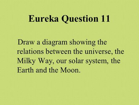 Eureka Question 11 Draw a diagram showing the relations between the universe, the Milky Way, our solar system, the Earth and the Moon.