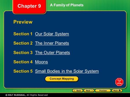 Preview Section 1 Our Solar System Section 2 The Inner Planets