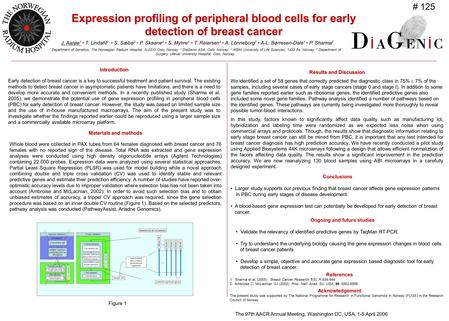 Expression profiling of peripheral blood cells for early detection of breast cancer Introduction Early detection of breast cancer is a key to successful.