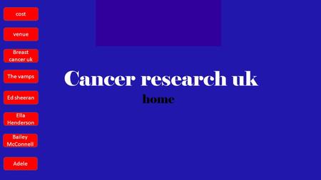 Cancer research uk home cost venue Breast cancer uk The vamps Ed sheeran Ella Henderson Bailey McConnell Adele.