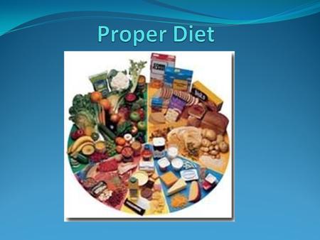 Introduction Proper diet refers to eating healthy. It is only one part of a healthy lifestyle however and is only effective when combined with exercise,