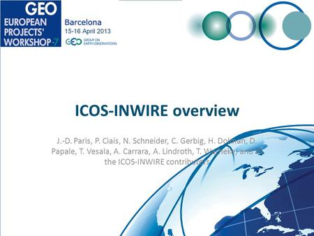 ICOS improved sensors, network and interoperability for GMES The project is funded by the European Community's Seventh Framework Programme. ICOS-INWIRE.