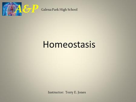 Homeostasis Galena Park High School A&P Instructor: Terry E. Jones.