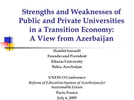 Reform of Education System of Azerbaijan for Sustainable Future