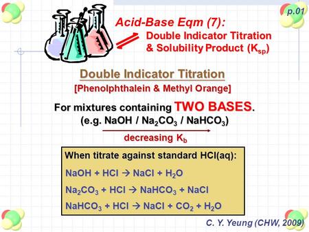 C. Y. Yeung (CHW, 2009) p.01 Double Indicator Titration & Solubility Product (K sp ) Acid-Base Eqm (7): Double Indicator Titration & Solubility Product.
