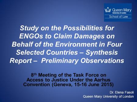 Study on the Possibilities for ENGOs to Claim Damages on Behalf of the Environment in Four Selected Countries – Synthesis Report – Preliminary Observations.