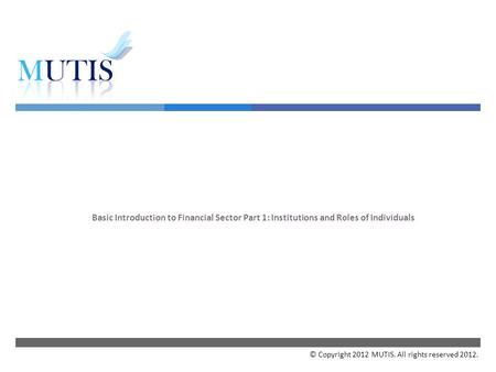  Basic Introduction to Financial Sector Part 1: Institutions and Roles of Individuals © Copyright 2012 MUTIS. All rights reserved 2012.