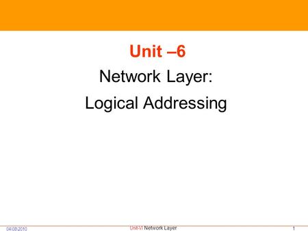 4/20/2017 Unit –6 Network Layer: Logical Addressing.