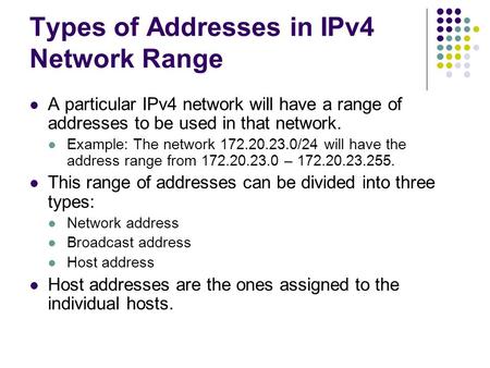 Types of Addresses in IPv4 Network Range