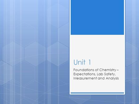 Unit 1 Foundations of Chemistry – Expectations, Lab Safety, Measurement and Analysis.