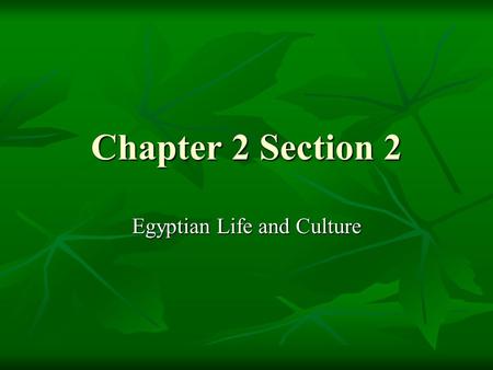 Chapter 2 Section 2 Egyptian Life and Culture. Review section 1 What Direction does the Nile river flow? What Direction does the Nile river flow? Why.