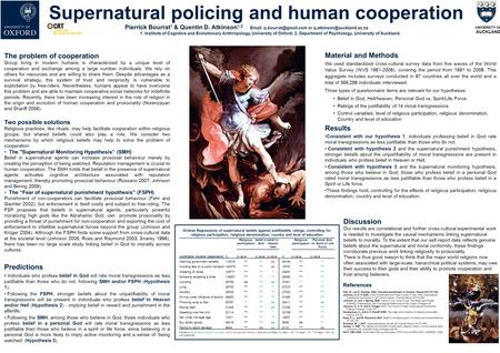 Supernatural policing and human cooperation Pierrick Bourrat 1 & Quentin D. Atkinson 1,2   or 1. Institute.