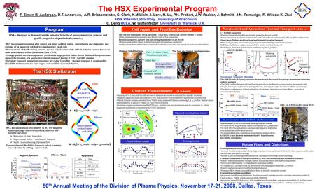 N=4,m=0 n=4,m=1 n=8,m=0 The HSX Experimental Program Program F. Simon B. Anderson, D.T. Anderson, A.R. Briesemeister, C. Clark, K.M.Likin, J. Lore, H.