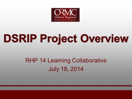 RHP 14 Learning Collaborative July 18, 2014. DSRIP Project Overview  Key project areas at Odessa Regional Medical Center Speech Pathology Diabetes Education.