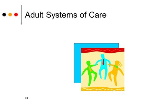 94 Adult Systems of Care. 95 General Healthcare for Adults There are fewer healthcare programs for adults than for children Most are for adults with disabilities.