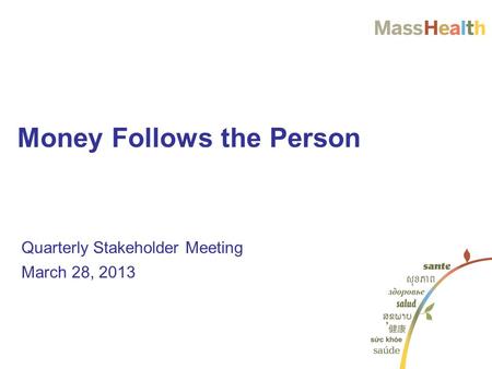 Quarterly Stakeholder Meeting March 28, 2013 Money Follows the Person.