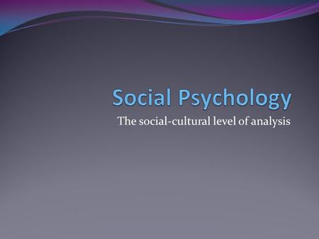 The social-cultural level of analysis