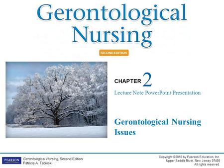 Copyright ©2010 by Pearson Education, Inc. Upper Saddle River, New Jersey 07458 All rights reserved. CHAPTER Gerontological Nursing, Second Edition Patricia.