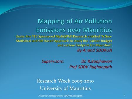 Research Week 2009‐2010 University of Mauritius A Sookun, R Boojhawon, SDDV Rughooputh1.