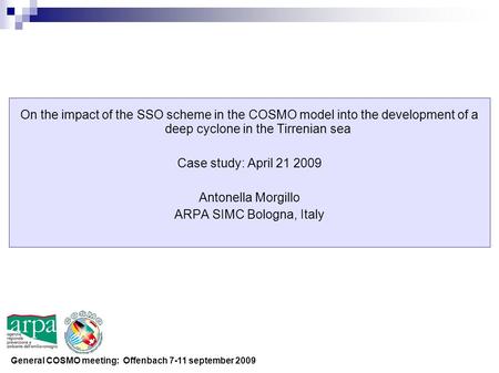 On the impact of the SSO scheme in the COSMO model into the development of a deep cyclone in the Tirrenian sea Case study: April 21 2009 Antonella Morgillo.