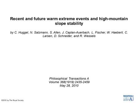 Recent and future warm extreme events and high-mountain slope stability by C. Huggel, N. Salzmann, S. Allen, J. Caplan-Auerbach, L. Fischer, W. Haeberli,