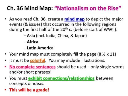 “Nationalism on the Rise” Ch. 36 Mind Map: “Nationalism on the Rise” mind map As you read Ch. 36, create a mind map to depict the major events (& issues)