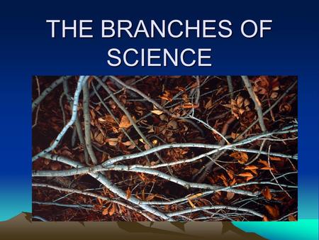 THE BRANCHES OF SCIENCE