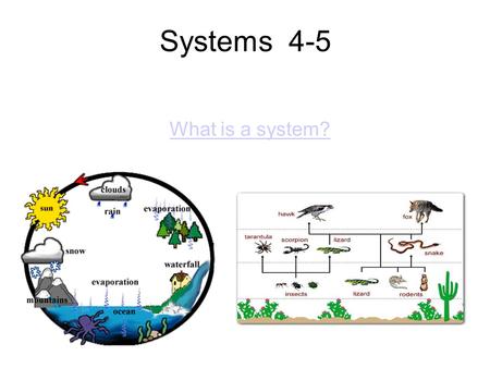Systems 4-5 What is a system?. EALR 1: Systems Big Idea: Systems (SYS) Core Content: Complex Systems In prior grades students learned to think systematically.