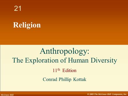 McGraw-Hill © 2005 The McGraw-Hill Companies, Inc. 1 21 Religion Anthropology: The Exploration of Human Diversity 11 th Edition Conrad Phillip Kottak.