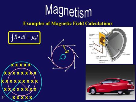 Examples of Magnetic Field Calculations x x x x x x x x x x x x x x x x x x x x x x x x x x x x x x x x x x x r a  dl I.