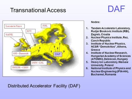 DAF Distributed Accelerator Facility (DAF) Transnational Access Nodes: 1.Tandem Accelerator Laboratory, Rudjer Boskovic Institute (RBI), Zagreb, Croatia.