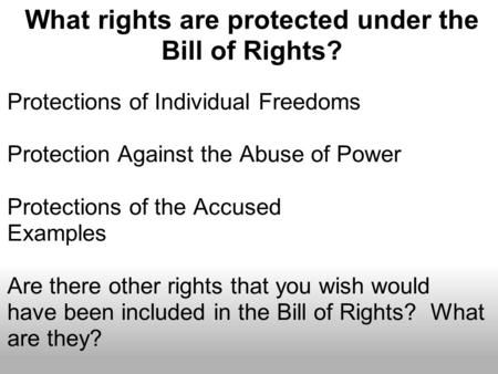 What rights are protected under the Bill of Rights?