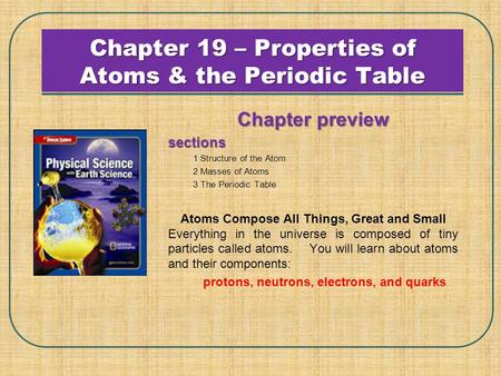 Chapter 19 – Properties of Atoms & the Periodic Table